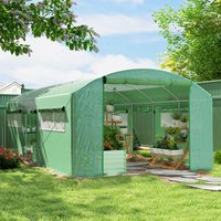 OUTSUNNY Polytunnel Greenhouse with 3 Roll-up Doors, 6 x 3 x 2m, Green | Size: Large