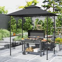 OUTSUNNY 240 x 150cm Grill Gazebo Canopy with Side Shelves, Hook, Dark Grey | Size: 240 x 150 cm