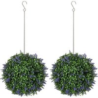 HOMCOM Set of 2 Artificial Plant Topiary Balls, Faux Plants, Purple
