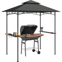 OUTSUNNY 8' x 5' Double Tiered BBQ Gazebo Shelter with LED Lights in Dark Grey