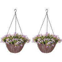 HOMCOM Artificial Flowers in Basket Set of 2 with 75 Leaves & 15 Flowers in Purple