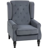 HOMCOM Retro Accent Chair Wingback Armchair with Wood Frame for Living Room in Grey