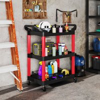 HOMCOM 3-Tier Rolling Tool Cart, Tool Trolley on Wheels for Garage, Black | Size: 400mm x 830mm