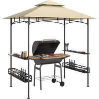 OUTSUNNY 240 x 150cm Grill Gazebo Canopy with 2 Side Shelves, Hook, Beige | Size: 240 x 150 cm