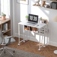HOMCOM 80 cm Foldable Computer Desk on Wheels for Small Spaces White | Size: Large