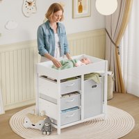 AIYAPLAY Baby Changing Unit with 4 Drawers, Diaper Changing Table in White