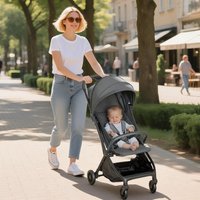 AIYAPLAY Men's Baby Stroller, Foldable Travel Pushchair with Adjustable Seat in Dark Grey