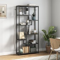 HOMCOM Industrial Bookcase 7-Tier Bookshelf Shelving Unit Grey Black