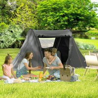 OUTSUNNY 3 Man Camping Tent with Living Area & 2 Bedrooms, 3000mm Waterproof in Dark Grey