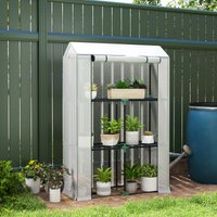 OUTSUNNY 3 Tier Mini Greenhouse with PE Cover, Roll-Up Door, White