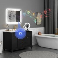 HOMCOM 600 x 800 mm Illuminated Bathroom Mirror with Bluetooth Clock Silver | Size: 800mm x 600mm