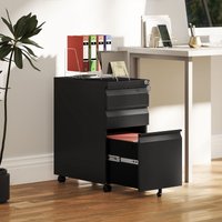 VINSETTO Steel File Cabinet with Lock & Wheels for Home Office in Black