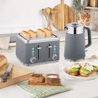 HOMCOM 1.7L 3000W Rapid Boil Kettle & 4 Slice Toaster Set Crumb Tray in Grey
