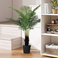 HOMCOM Artificial Areca Palm Tree with PE Leaves & Flocked Soil in Green