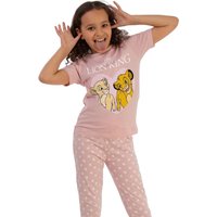 The Lion King Girl's Hearts Short-Sleeved Long Pyjama Set in Baby Pink | Size: 3-4 Years