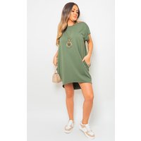 IKRUSH Women's Esme Short Sleeve With Front Pockets Top in Khaki | Size: Medium/Large