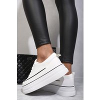 IKRUSH Women's Breanna Platform Wedge Lace Up Trainers in White | Size: 7