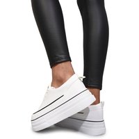 IKRUSH Women's Breanna Platform Wedge Lace Up Trainers With Faux Leather Upper in White | Size: 7