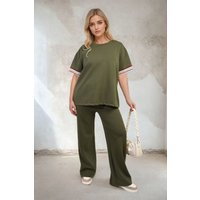 Jennifer Contrast Stripe Top & Wide Leg Trouser Co ord Set S M