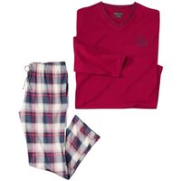 Atlas for Men Men's Checked Cotton Long Pyjama Set in Burgundy | Size: 3XL