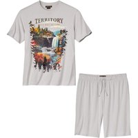 Atlas for Men Men's Nature Print Short Pyjama Set in Light Grey | Size: Large
