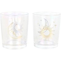 Something Different Iridescent Sun & Moon Face Votive Candle Holder Pack of 2 in Gold