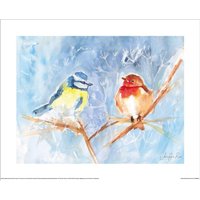 Jennifer Rose Garden Birds Winter Poster in Mid Blue