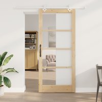 Berkfield Home Sliding Door with Hardware Set 93x211 cm Solid Wood Pine in Beige