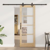 Berkfield Home Sliding Door with Hardware Set 73.5x198.5 cm Solid Wood Pine in Black