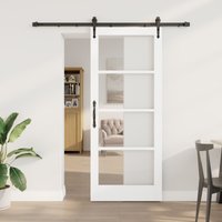 Berkfield Home Sliding Door with Hardware Set White 83x202 cm Solid Wood Pine in Black