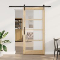 Berkfield Home Sliding Door with Hardware Set 93x202 cm Solid Wood Pine in Black