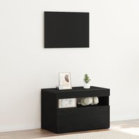 Berkfield Home Bedside Cabinet with LED Lights Black Oak 60x35x40 cm Engineered Wood | Size: 60 x 35 x 40 cm