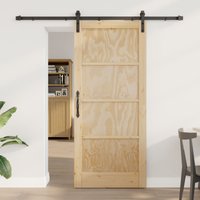 Berkfield Home Sliding Door with Hardware Set 86x198.5 cm Solid Pine Wood in Beige