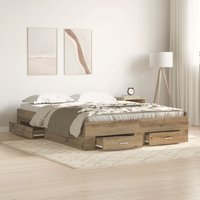 Berkfield Home Bed Frame with Drawers Artisan oak Engineered Wood 140 x 190 cm in Brown
