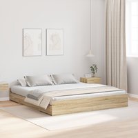 Berkfield Home Storage Bed Frame with Drawer with Headboard with Storage Sonoma oak 200 x 200 cm in Brown