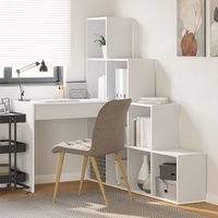 Berkfield Home Corner Desk with Shelf with Storage White Standard Engineered wood & MDF