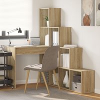 Berkfield Home Corner Desk with Shelf with Storage Sonoma oak 101.5 x 149.5 x 149.5 cm in Brown