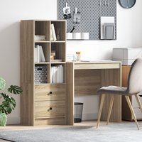 Berkfield Home Desk with Storage Sonoma Oak Engineered Wood in Brown