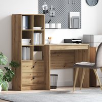Berkfield Home Desk with Storage Artisan Oak Engineered Wood in Blue