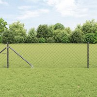 Berkfield Home Chain Link Fence with 13 Spike Posts 0.4x25 m Galvanised Steel in Grey