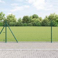 Berkfield Home Chain Link Fence with 13 Flanged Posts 1x25 m Galvanised Steel in Green