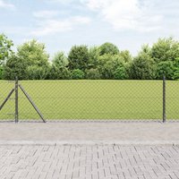 Berkfield Home Chain Link Fence with 7 Flanged Posts 0.6x10 m Galvanised Steel in Grey