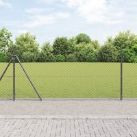 Berkfield Home Chain Link Fence with 13 Flanged Posts 0.8x25 m Galvanised Steel in Grey