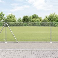 Berkfield Home Welded Wire Fence with 13 Flanged Posts 0.8x25 m Galvanised Steel in Silver