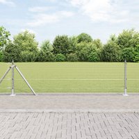 Berkfield Home Welded Wire Fence with 13 Flanged Posts 0, 5x50 m Galvanised Steel in Silver