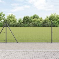 Berkfield Home Welded Wire Fence with 7 Flanged Posts Grey 0.8x10 m Steel