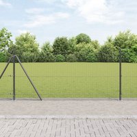 Berkfield Home Welded Wire Fence with 13 Flanged Posts Grey 0.8x25 m Steel