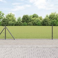 Berkfield Home Welded Wire Fence with 7 Flanged Posts Grey 0.6x100 m Steel