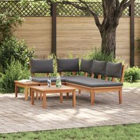 Berkfield Home Garden Bench Set with Cushion 4 pcs Brown Dark gray Wood brown