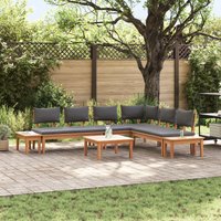Berkfield Home Garden Bench Set with Cushion 3 pcs Brown Dark gray Wood brown